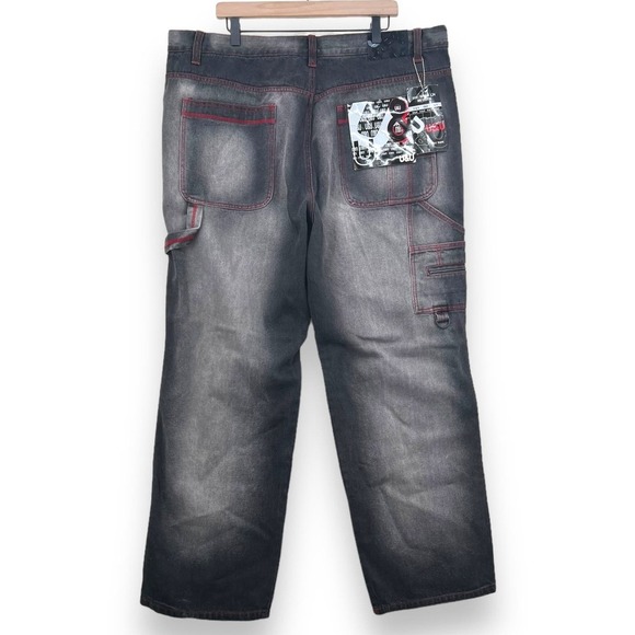 U&U Vintage Mens 44X34 Black Painted Urban Baggy Y2K Cotton Jeans Streetwear - Picture 2 of 10
